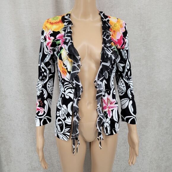 Alberto Makali Y2K 2pc Tank & Tie Front Cardigan Beaded Floral Women's Small - Picture 9 of 13